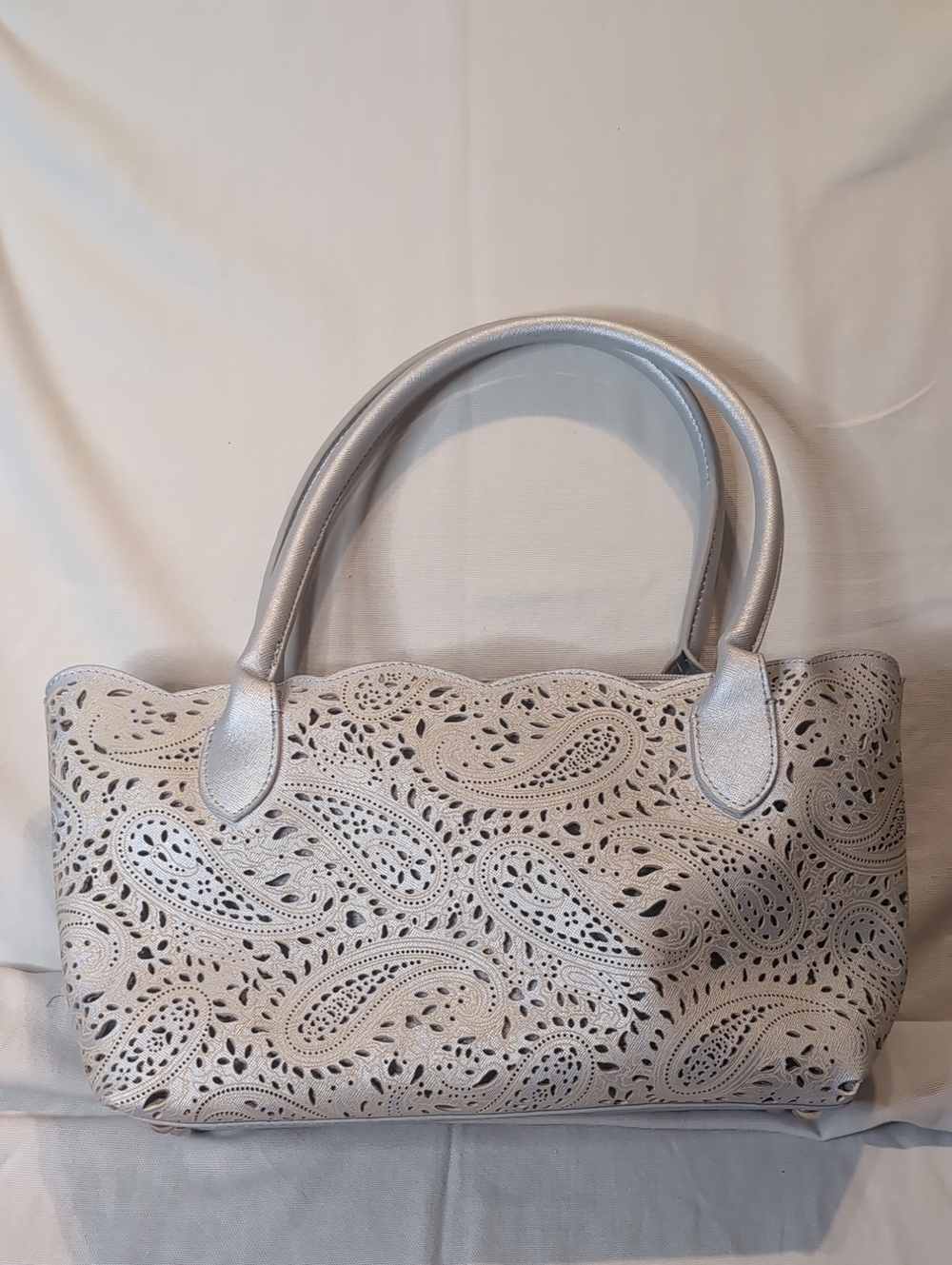 Buco Silver Laser-Cut Paisley Tote Bag